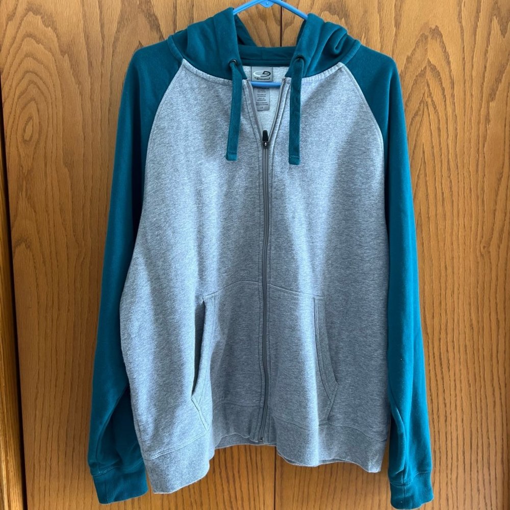 Champion C9 Stretch Green/Heather Grey Color Block Full Zip Hoodie Sweatshirt